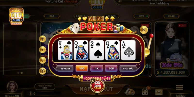 Mini Poker mang đến trải nghiệm chơi bài đỉnh cao với lối chơi đơn giản, phù hợp cho cả người chơi mới và những game thủ kỳ cựu